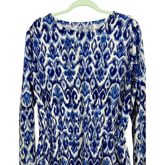 Coolibar Blue Geometric Print Jersey Dress Medium Long Sleeve UPF 50+ Beach Pool - Picture 3 of 9